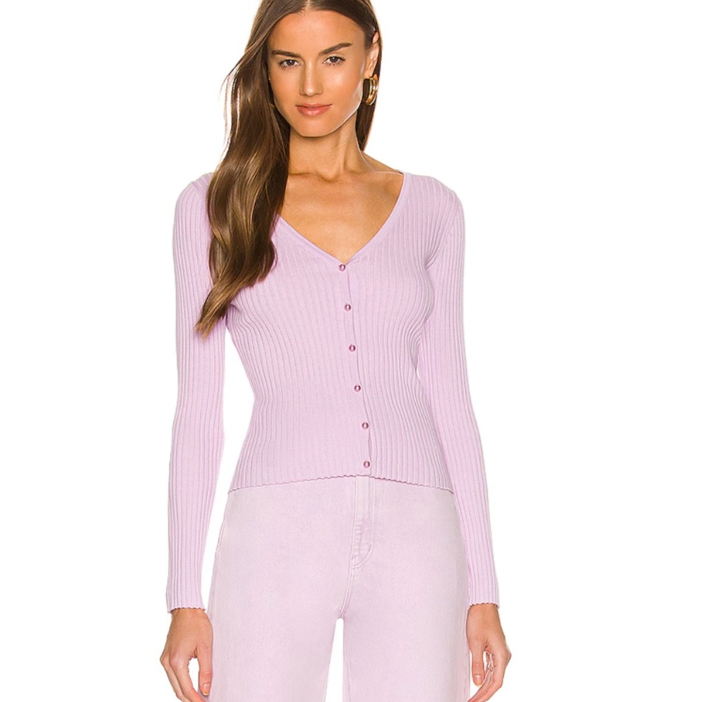 Rolla’s Classic Rib Cardigan, Lavender, Size Small
